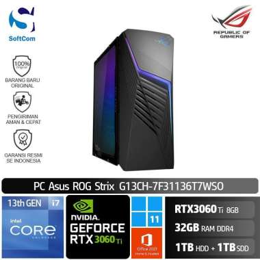 PC Asus ROG Strix G13CH 7F31136T7WSO Desktop Gaming [Core i7-13700F/32GB/1TB HDD+1TB SSD/RTX3060Ti 8