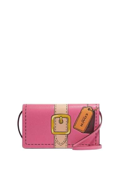 COACH Anna Foldover Clutch Crossbody With Trompe L'oeil Print Petunia Multi