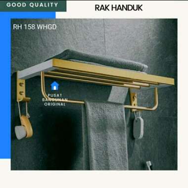 RAK HANDUK GANTUNGAN HANDUK KAMAR MANDI 5 BARIS SUSUN WHITE GOLD PUTIH EMAS 158 WHGD