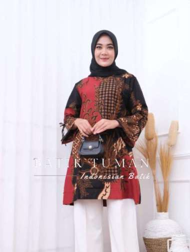 MISRINA MAROON Atasan Tunik Batik Wanita Bahan Katun Halus Warna Merah Marun Berkualitas Fashion Tun