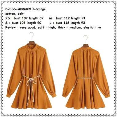 AB868910 Mini Dress Kemeja Lengan Panjang Wanita Korea Import Orange Oren Jumbo