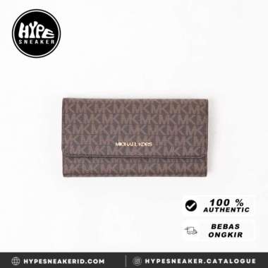 Dompet MICHAEL KORS MK MONOGRAM BROWN FLAP TRIFOLD LONG WALLET 100% ORIGINAL 18X9CM