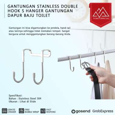 GANTUNGAN STAINLESS DOUBLE HOOK S HANGER GANTUNGAN DAPUR BAJU TOILET