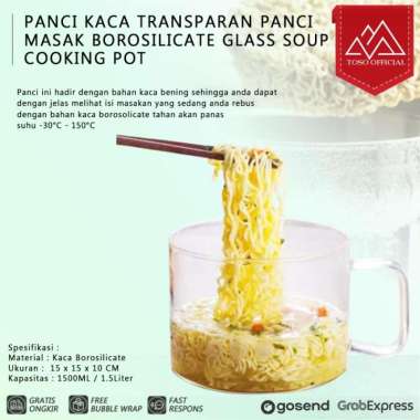 PANCI KACA TRANSPARAN PANCI MASAK BOROSILICATE GLASS SOUP COOKING POT DENGAN GAGANG