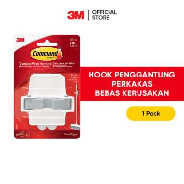 3M Command GantunganSapu Pel Berperekat 17007/ Maks 1.8 Kg / Isi 1 Hook 2 Strip / Merekat Kuat / Gan