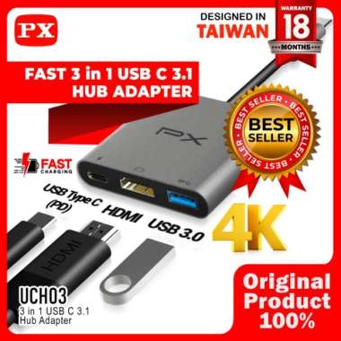 USB Hub Type C 3.1 to USB Converter Macbook Laptop 3 in 1 PX UCH03