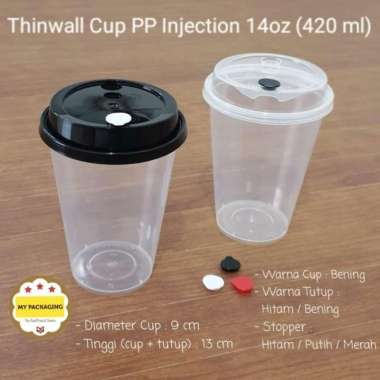 Gelas Cup PP Injection 14oz 400ML 14 oz PREMIUM (Harga per 25set) ORANGE SAMBUNG