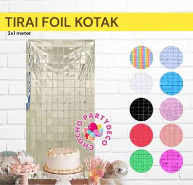 Tirai Foil Ulang Tahun KOTAK / Rumbai Pesta Warna Warni / Curtain Foil Persegi Hitam