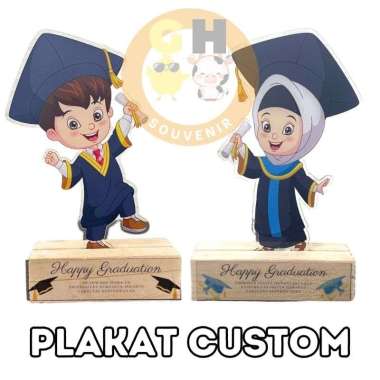 Piala Wisuda Plakat Kelulusan Sekolah Kuliah Tunangan Wedding Vandel Piala Hijab PIALA+KAYU