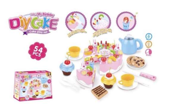 mainan diy cake/diy birthday cake/fruit cake 54 pcs with light & sound