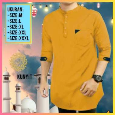 baju koko pria terbaru 2023 fawas lengan 7/8 kurta lebaran kunyit Multicolor
