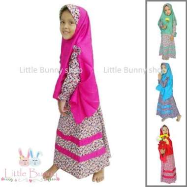 Gamis syari anak 4-6 thn motif bunga/kembang | kerudung bolong tangan Multicolor