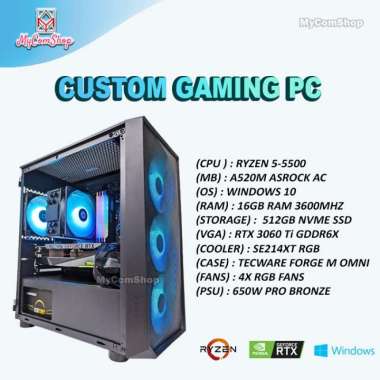 PC GAMING CUSTOM RYZEN 5 5500 16GB RAM 512GB SSD RTX 3060TI WIN 10 RGB