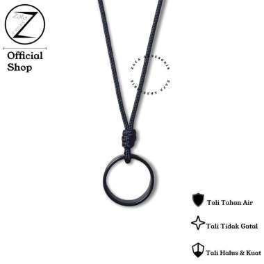 Zafa Kalung pria wanita tali hitam liontin cincin titanium stainless steel anti karat couple hitam e