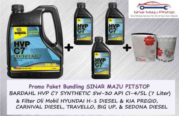 Paket Bundling Oli 7 Liter BARDAHL HVP C7 5W-30 API CI-4/SL & Filter Mobil HYUNDAI H-1 DIESEL & KIA 