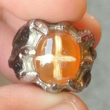 Cincin Akik Batu Gambar Motif Salib Tapak Jalak 7