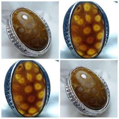 Cincin Akik Batu Motif Gambar Bunga Teratai Tawon Antik 1