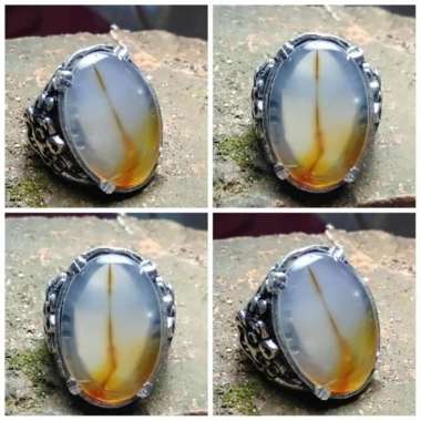 Cincin Akik Batu Susup Sodo Motif Gambar Jarum Jam 7 Antik