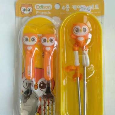 Edison Training Chopstick Stainless Spoon and Fork / Sumpit Anak Owl