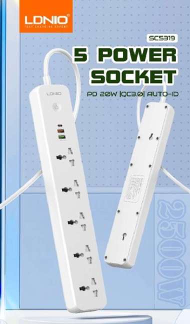 LDNIO SC5319 Colokan Listrik 5 Socket 3 USB Port Putih 2m