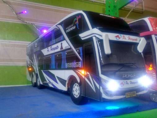 Miniatur Bus Bis Haryanto Double Decker Plus Lampu Multicolor