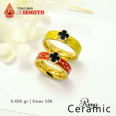 Cincin Emas asli kombinasi Ceramic Amanda Clover J5 Ismoyo Navy, Size 11-12