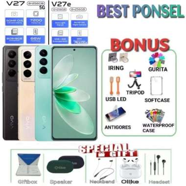 VIVO V27 5G RAM 8/256 GB | V27E RAM 8/256 | V27 E RAM 12/256 GB GARANSI RESMI VIVO INDONESIA V27e 12/256 Black Bonus 7