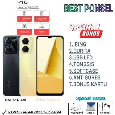 VIVO Y16 RAM 3/32 | 4/32 GB | 4/64 | 4/128 GB |Y15s 3/32 GB GARANSI RESMI VIVO INDONESIA Y16 4/128 G
