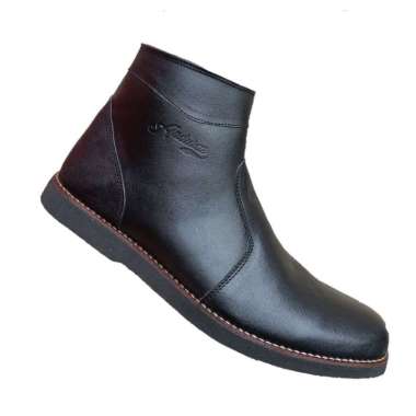 Malkazio sepatu kulit anduras boots sleting kantor kulit asli 45 Hitam
