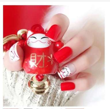 kuku palsu isi 24 pcs motif lucky kucing maneki + lem