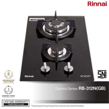 Kompor Gas Tanam 2 Tungku Kaca Rinnai RB312N(GB) Tempered Glass Stove