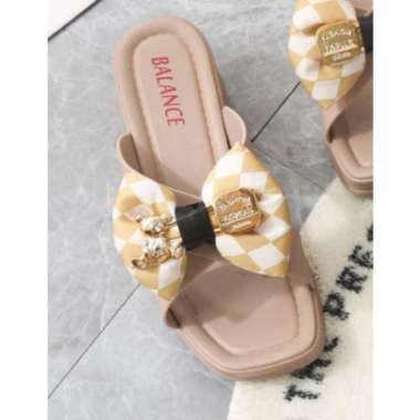 Sandal Selop Wedges Wanita Motif Pita Import Balance 2212-14 39 Coklat