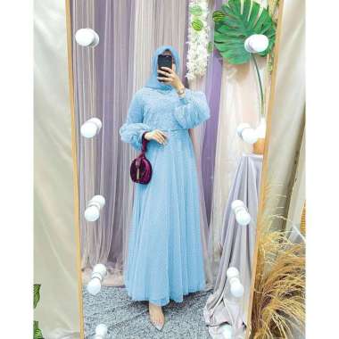 gamis busui kekinian dress / maxi salsa full brokat XL BIRU MUDA