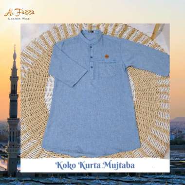 Kemeja Koko Ibrrahim Seragam Hadroh Lengan 3/4 Pria Dewasa Katun Madinan Warna Pastel Casual Biru M