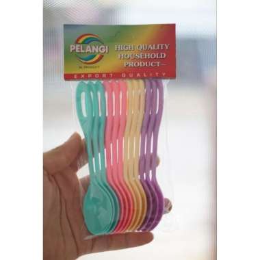 Sendok Plastik Pelangi - Isi 12pcs - Sendok Teh / Sendok Es Panjang Sendok Teh Pendek