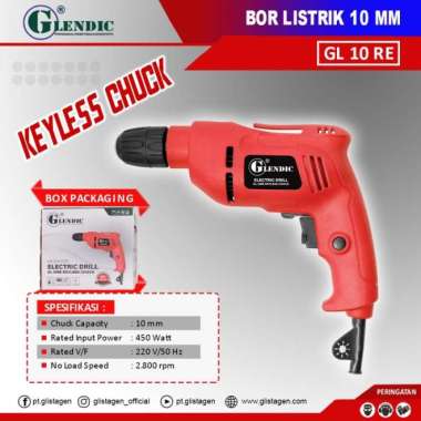 Mesin Bor Listrik / Bor Tangan 10mm KEYLESS GL10RE Glendic