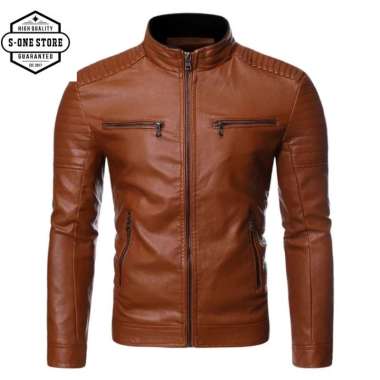 BISA JAKET SEMI KULIT PRIA COKLAT MUDA L