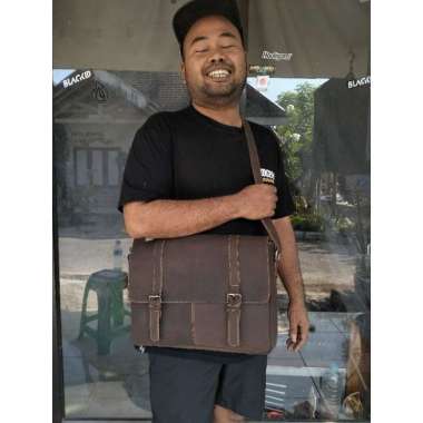 MIVASO Tas kulit selempang pria ,Tas messenger kulit sapi asli Crazy horse brown