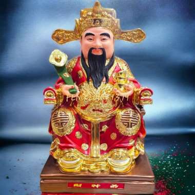 Rupang Patung Dewa Rejeki / Cai Shen Fiber 10 Inch Ruyi Yuanbao Merah