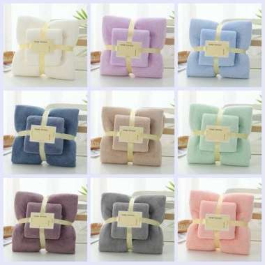 Handuk Set 2 in 1 Handuk Mandi Isi 2pcs | Handuk Muka | Handuk Dewasa Handuk Mandi White