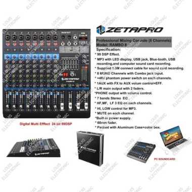 Mixer ZETAPRO RAMBO8 RAMBO 8 8 Channel Original + KOPER HARDCASE ZETAPRO