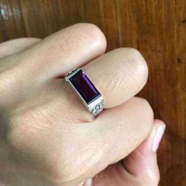 Cincin Ring Perak Silver bali 925 kotak persegi ukir Keris pria wanita custom Elegant Amethyst