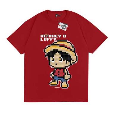 KRMK Kaos T Shirt ONE PIECE MONKEY D. LUFFY BRIK 8 BIT MERAH M