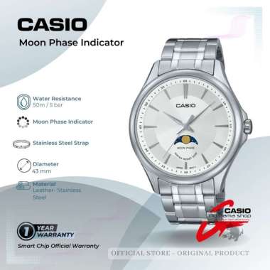 CASIO Enticer Stainless Strap Moon Phase Indicator MTP-M100 43mm Original Jam Tangan Pria
