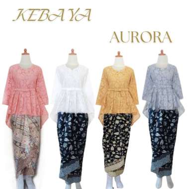 Kebaya Promo !! Setelan Kebaya Modern Brokat Aurora Wanita Kebaya Wisuda L SET PUTIH