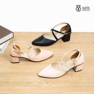 SEIS Agnes Sepatu Mules Wanita | Sepatu Heels Wanita Hak 5 cm 37 IVORY