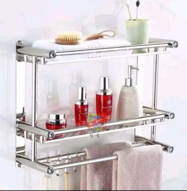 Rak Gantung Stainless Dinding Rak Handuk Kamar Mandi Tempat Penyimpanan Sabun DLL AIO