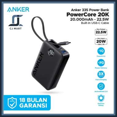 Powerbank Anker 20.000 mAh (22,5W Built-In USB-C Cable) – A1647