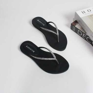 Sandal Flat Wanita Dewasa Tali Jepit Full Mutiara 36 Hitam
