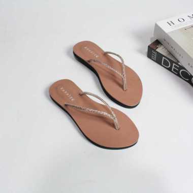 Sandal Flat Wanita Dewasa Tali Jepit Full Mutiara 38 Peach